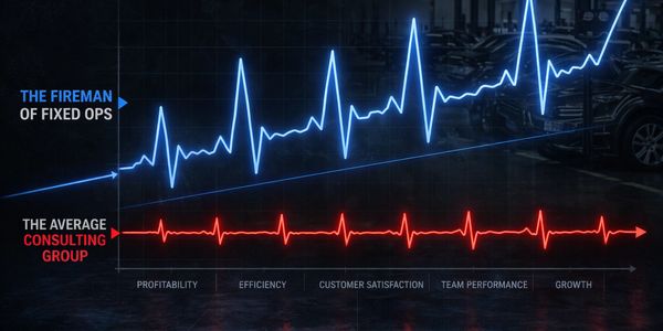 A graph comparing performance metrics of Fireman of Fixed Ops vs. Average Consulting Group.