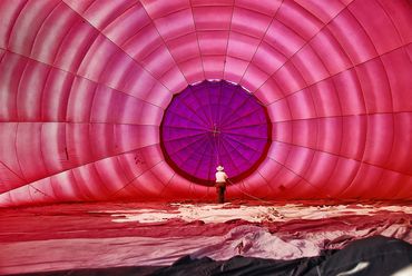 Hot air balloon being inflated, Taos, NM