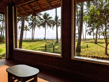 View from the verandah overlooking the cliff and the ocean beyond