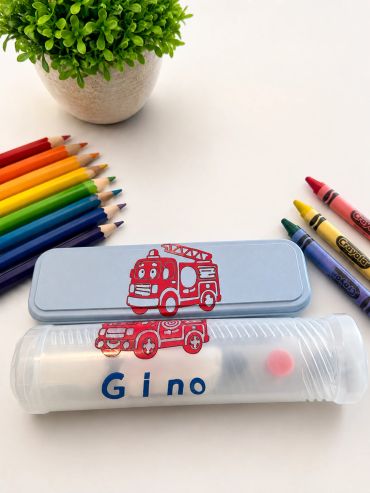 Colorful pencils, crayons, and containers on a white surface.