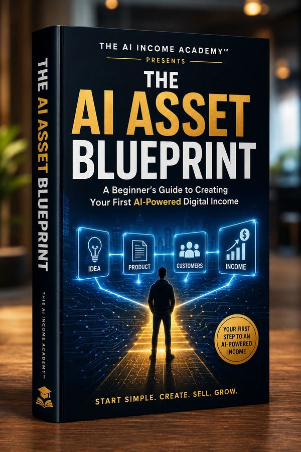 Book titled The AI Asset Blueprint, a guide to AI-powered digital income.