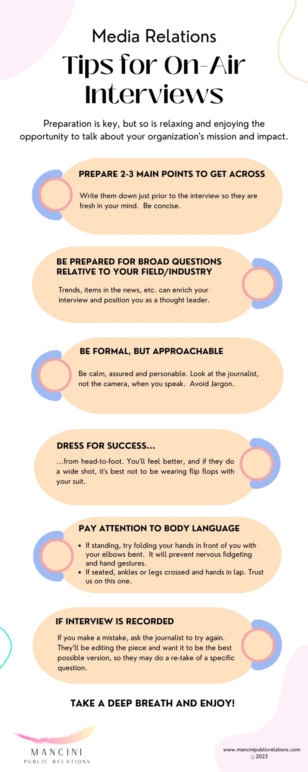 Infographic that gives tips for on-air media interviews