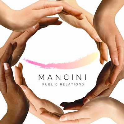 hands in a circle, with Mancini PR logo in the middle.