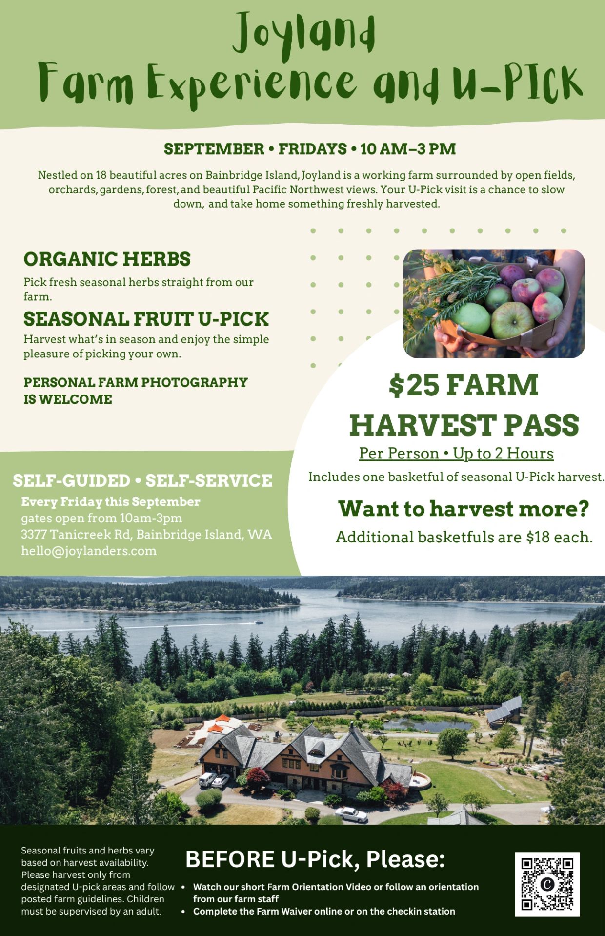 Joyland Farm offers U-Pick experience on Fridays in September from 10 AM to 3 PM.