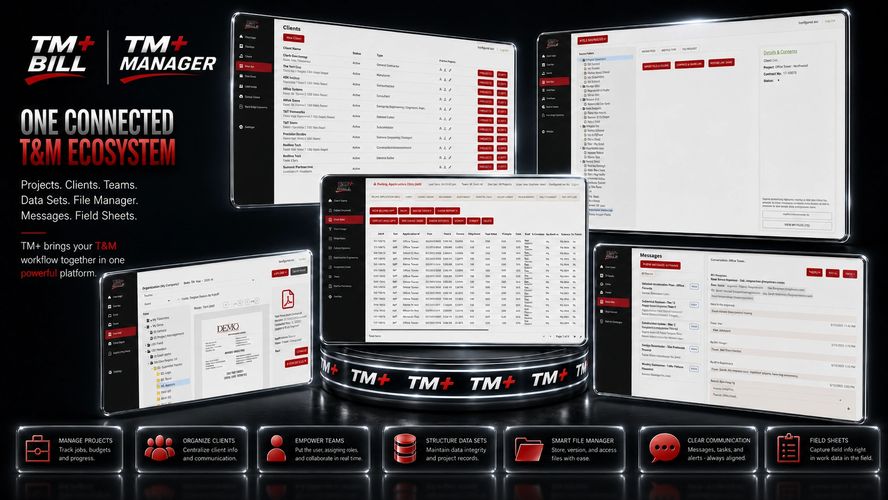 TM Plus ecosystem integrates project management, clients, teams, and data into one platform.
