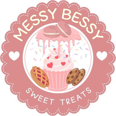 Logo for Messy Bessy Sweet Treats with cupcakes, cookies, and pies.