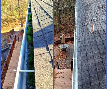 before and after gutter cleaning photo removal of moss from gutter