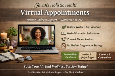 Laptop video call with holistic practitioner, herbs, candles, and crystals in a calm virtual setting