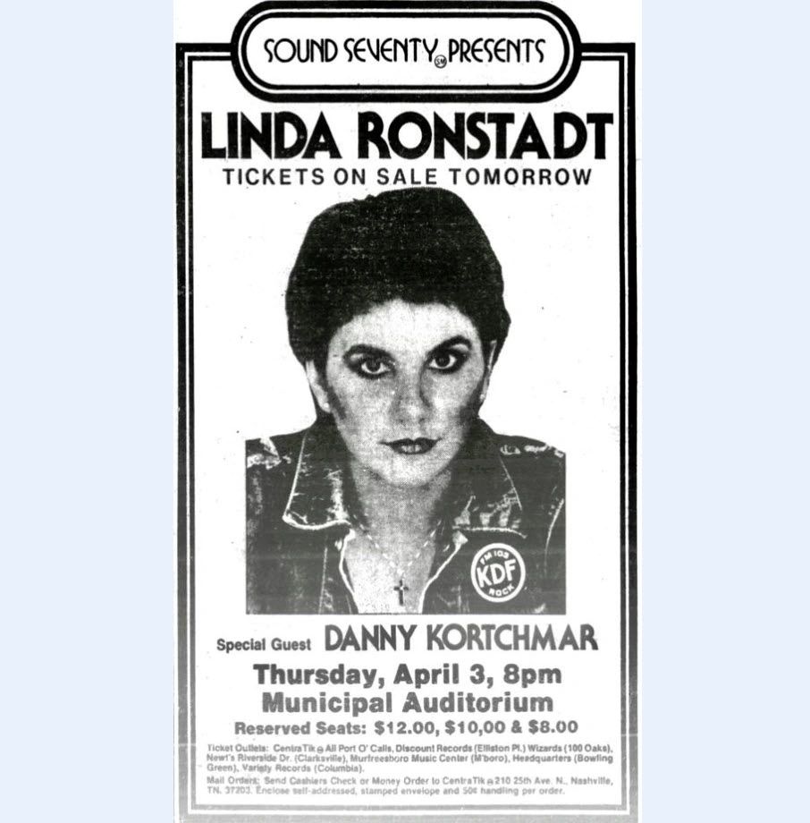 April 3, 1980: Linda Ronstadt, with special guest Danny Kortchar at the Municpal Auditorium