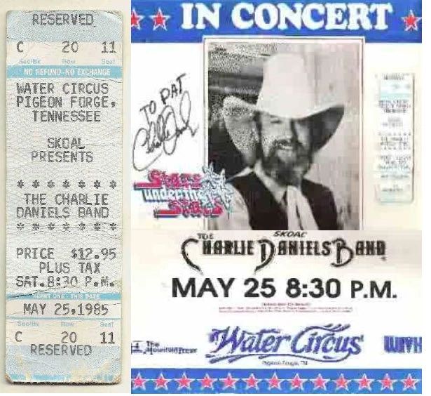 Charlie Daniels Band Ticket & Poster, signed to Pat Adams from  TennesseeConcerts