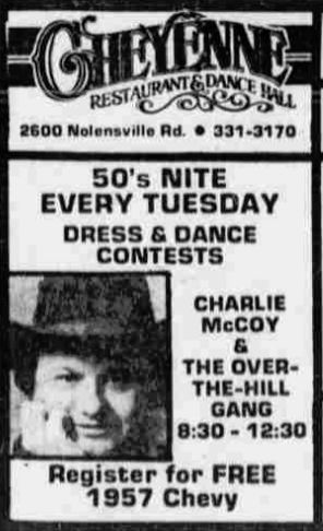 May 1, 1983: Charlie McCoy at 
Cheyenne Restaurant & Dance Hall 
on Nolensville Road in Nashville TN