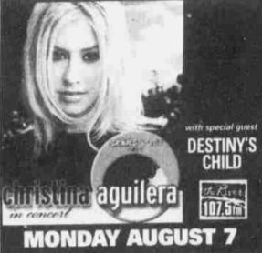 August 7, 2000: Christina Aguilera, with Destiny's Child
at the AmSouth Amphitheatre in Nashville Te