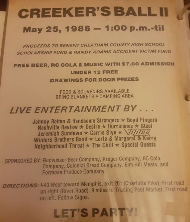 The Original Creekers Ball began in 1985 and continued in the 1980's.
Nashville Tennessee