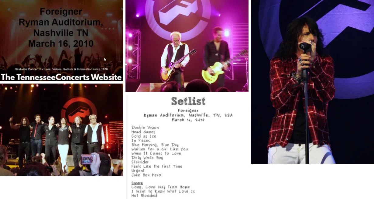 March 16, 2010: Foreigner at Nashville Tennessee Ryman Auditorium. Pictures by Mike Branch