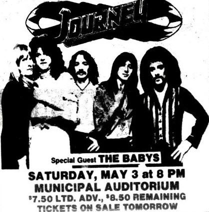 May 3, 1980: Journey & special guest The Babys 
at Nashville's Municipal Auditorium
