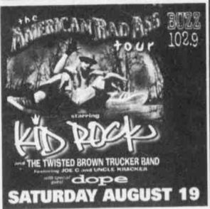 August 19, 2000: Kid Rock "American Bad Ass Tour"
at Starwood Amphitheater in Nashville Tennessee