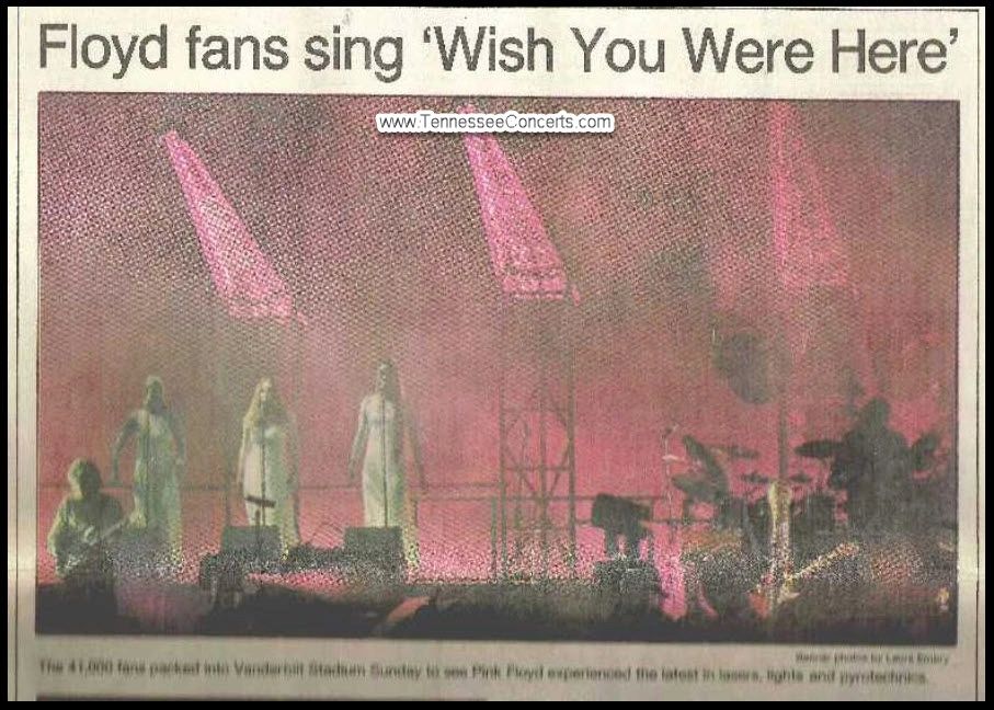 Pink Floyd at the Vanderbilt Stadium in Nashville Tennessee on May 8, 1994. 
Newspaper picture, setl