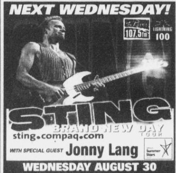 August 30, 2000: Sting, with special guest Jonny Lang
at the AmSouth Amphitheatre in Nashville Tenne