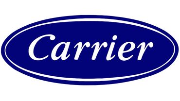 Carrier logo with white text on blue oval background.