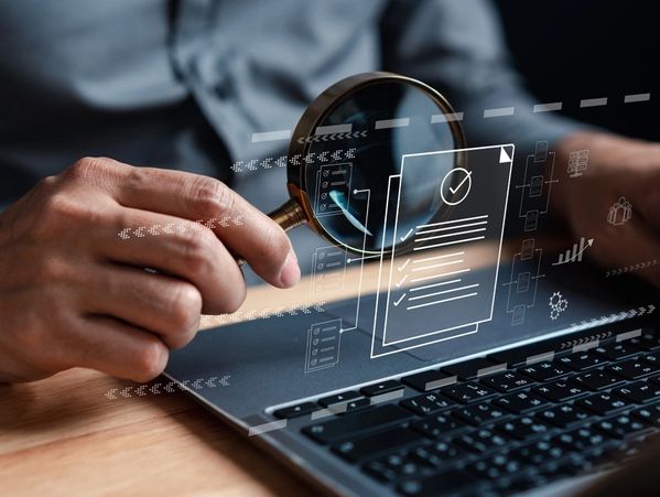 Businessman Inspecting Paperwork Document of Business Data Analysis working Management