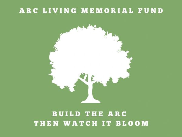 Green background & white tree design  ARC Living Memorial Fund - Build the ARC then watch it bloom