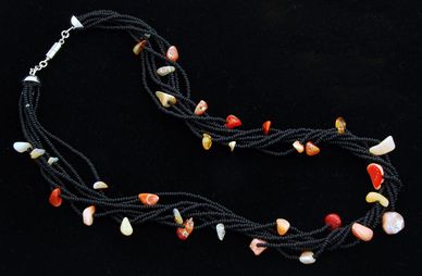 Black Onyx Necklace 
with Mexican Fire Opals
