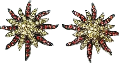 18kt White  Gold Earrings 
set with Red Songhea  Sapphires 
& Yellow Sapphires