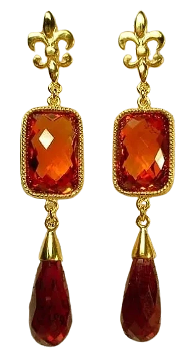 18kt Yellow Gold Earrings
with Cultured Ruby 
& Orange Sapphire