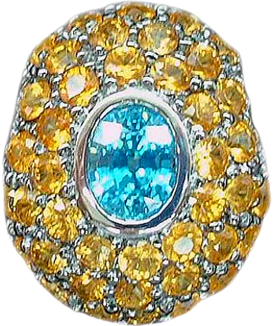 18kt White Gold Pendant
set with a Blue Zircon & Yellow Sapphires