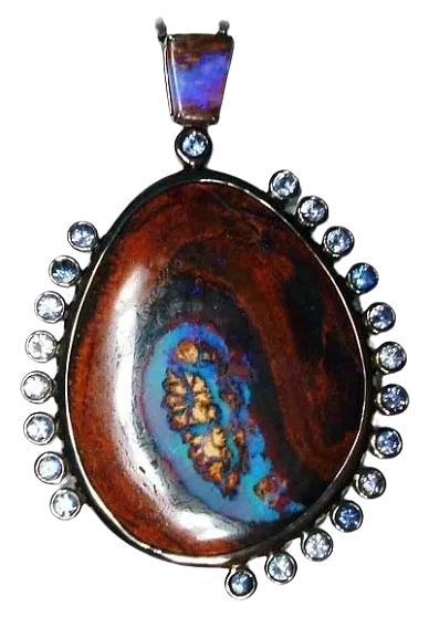 Blackened Silver Pendant
set with Blue Sapphires 
& Australian Boulder Opal