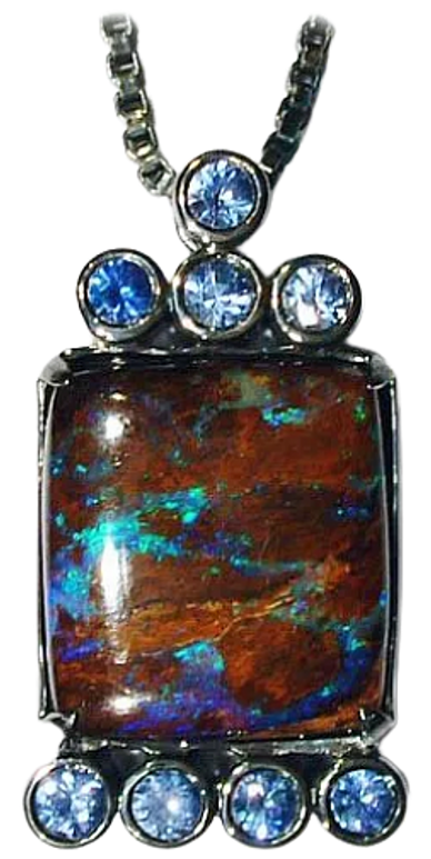Blackened Silver Pendant
set with Blue Sapphires 
& Australian Boulder Opal