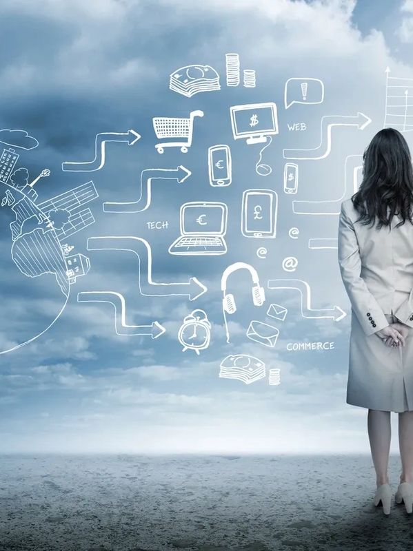 Businesswoman analyzing contract management software workflow