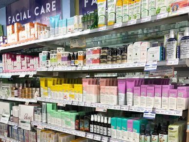 huge selection of facial care products, moisturizers and face wash