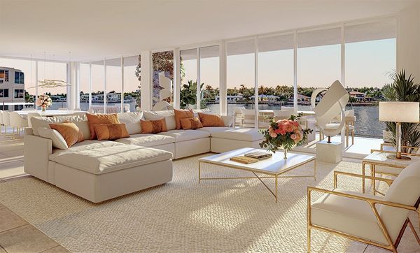 Image of the open area.  Living room, dining room and amazing views of the canal.