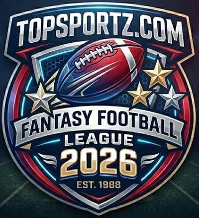 Logo of Topsportz.com Fantasy Football League 2026 with stars and football.