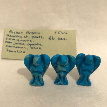 3 small blue howlite pocket angels 27mm approx