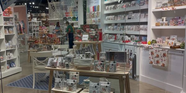 A boutique gift shop with various decorative items and cards.