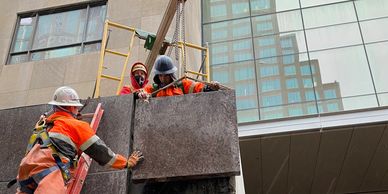 Seattle Granite panel installation, Historic Preservation, Pioneer Masonry, Limestone
