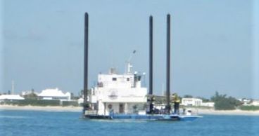 Jack up barge in place for treasure salvage. Photo courtesy of CEE Staff.