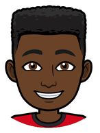 a black man with a red shirt and black hair