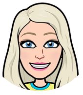 a Bitmoji woman with blonde hair and blue eyes