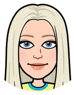 a Bitmoji woman with blonde hair and blue eyes