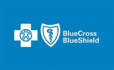 BlueCross BlueShield logo on a blue background.