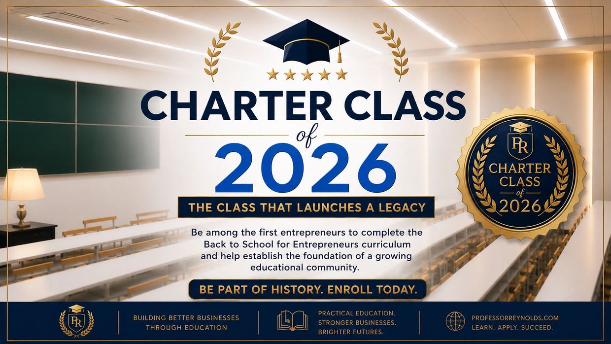 Charter Class of 2026 enrollment promo for entrepreneurs.
