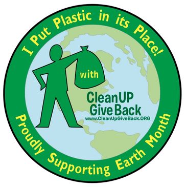 A circular emblem showing support for Clean Up - Give Back's Earth Month Initiatives, for a magnet