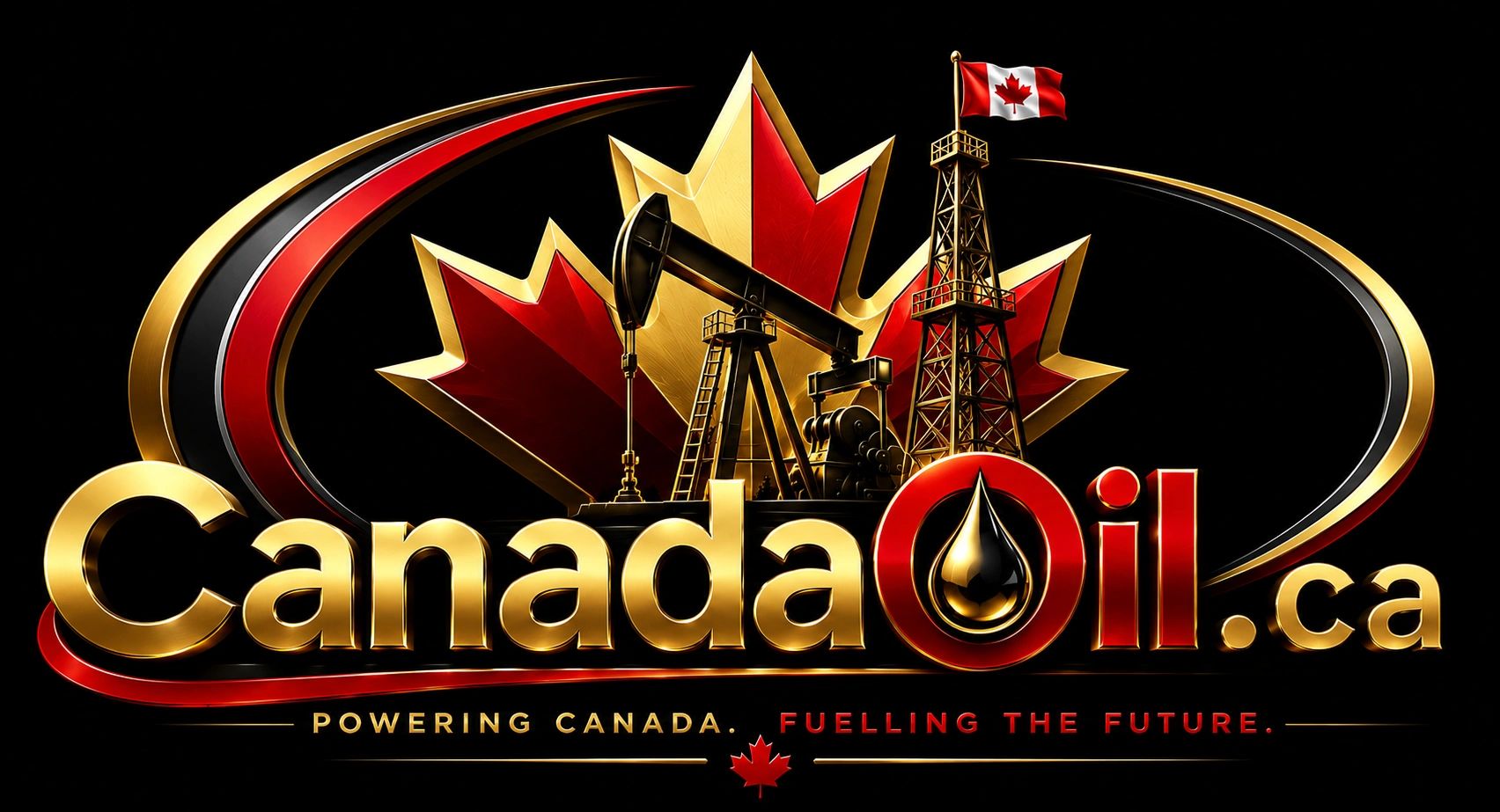 CanadaOil.ca logo with oil rig and Canadian maple leaf symbol.