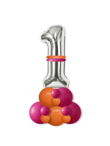 Mini balloon stack with a foil number balloon on a coordinating balloon base.