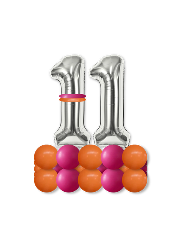Double digit balloon stack with two foil number balloons on a coordinating base.
