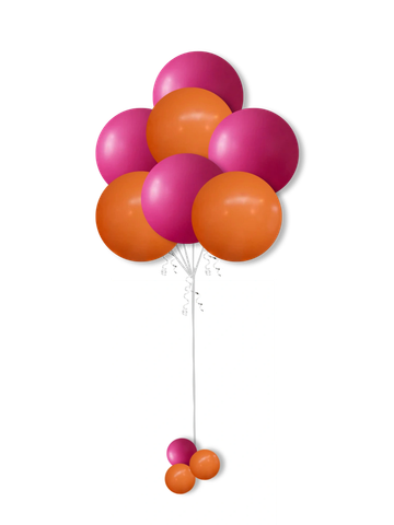Helium bouquet of seven latex balloons in custom colors with a balloon weight.