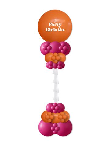 Deluxe balloon tower with a custom decal topper balloon by The Party Girls Co.